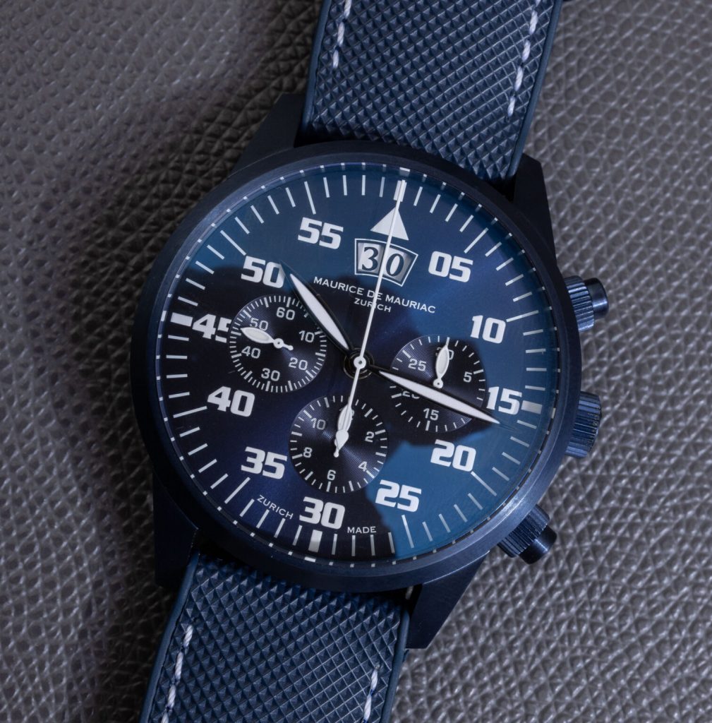 Maurice de Mauriac Chrono Modern B 1009x1024 - Đánh giá đồng hồ Maurice de Mauriac Chrono PVD màu xanh